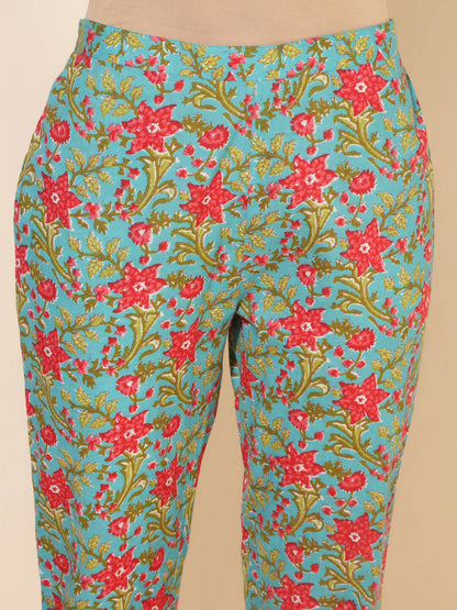 Janasya Women's Blue Cotton Printed Casual Peplum Co-ords - Distacart