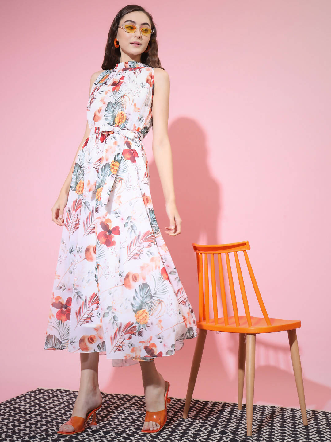 Myshka Women's White Floral Printed Empire Dress - Distacart