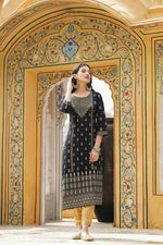 Thumbnail for Juniper Black Rayon Festive Printed Straight Kurta For Women - Distacart