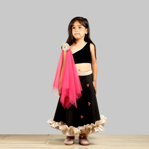 Pink Cow Fashions Black Ghagra Choli With Pink Dupatta - Distacart