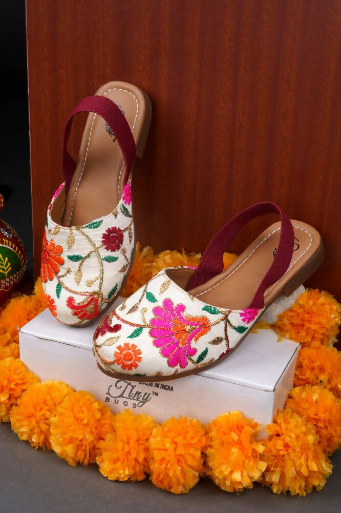 Tiny Bugs Girls Embroidered Strap Ethnic Jutis-Beige - Distacart