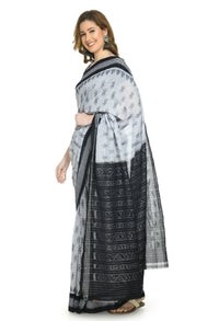 Thumbnail for Vamika Sambalpuri Ikat Cotton Dehabandha White & Black Checks Saree - Distacart