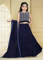 Thumbnail for Wedding Designer Blue Georgette Kidswear Lehenga - Aaradhna - Distacart