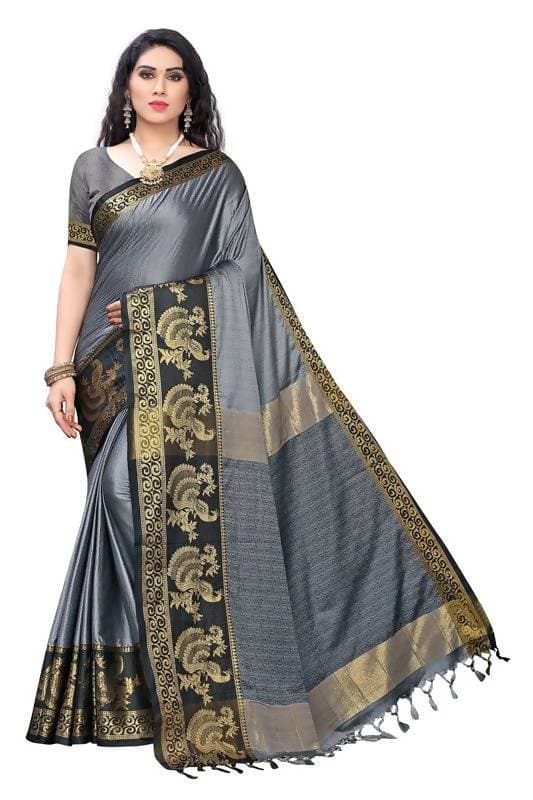 Vamika Banarasi Jacquard Weaving Grey Saree (DHONI GREY)