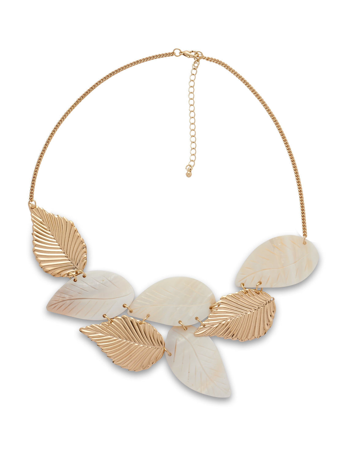 Gold-Plated Alloy Shell And Brass Leaf Statement Necklace - The Pari - Distacart