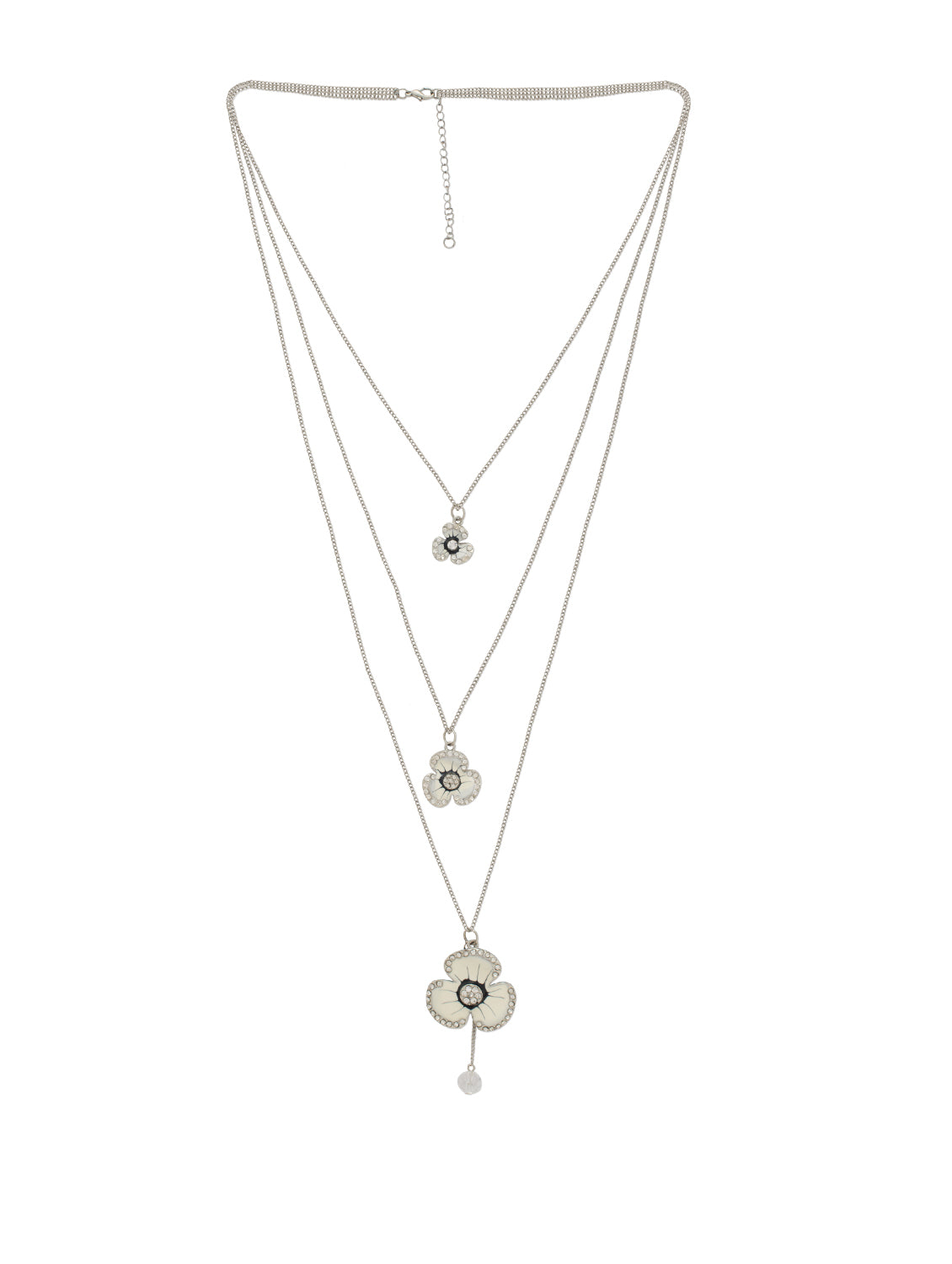 Silver-Plated Alloy Long Three Chain Flower Necklace - The Pari - Distacart