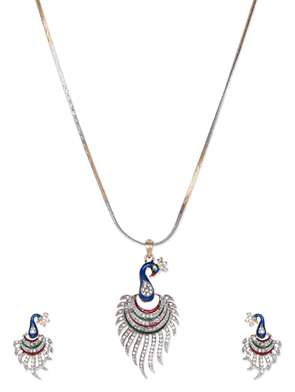 Gold-Plated Alloy Peacock Shape American Diamond Pendant Set - The Pari - Distacart