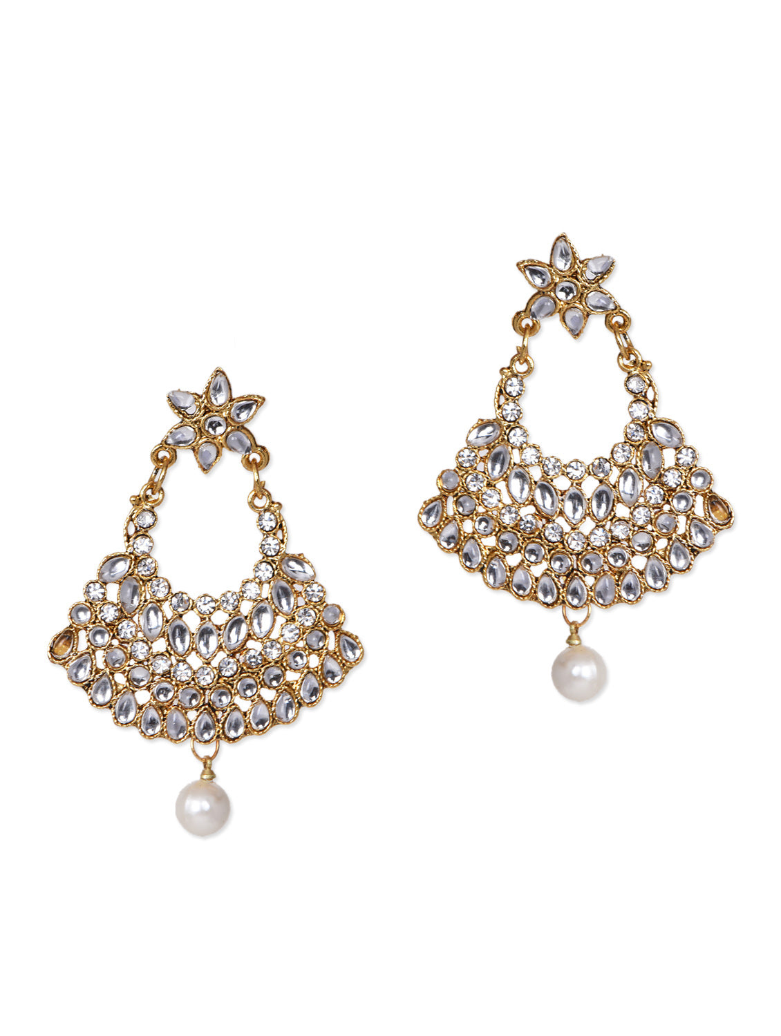 Gold-Plated Alloy Traditional Look Pearl Studded Earrings - The Pari - Distacart