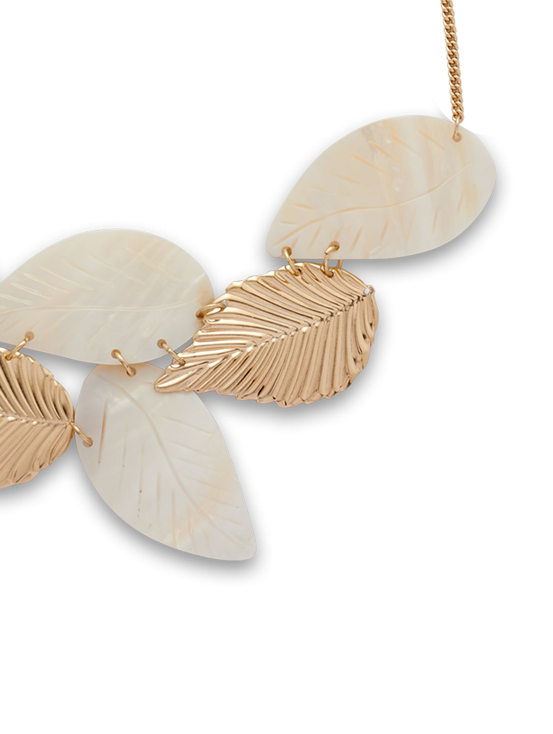 Gold-Plated Alloy Shell And Brass Leaf Statement Necklace - The Pari - Distacart