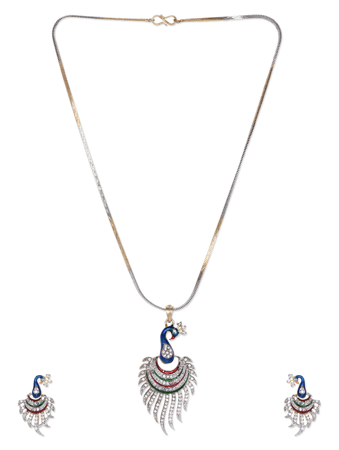 Gold-Plated Alloy Peacock Shape American Diamond Pendant Set - The Pari - Distacart