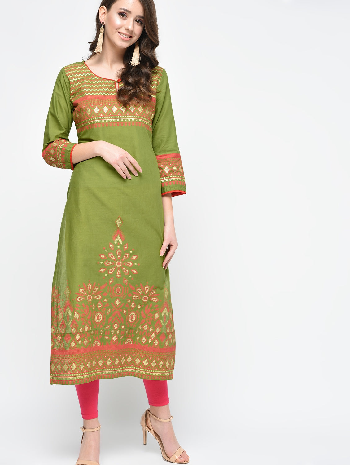 Aqua green color block kurta