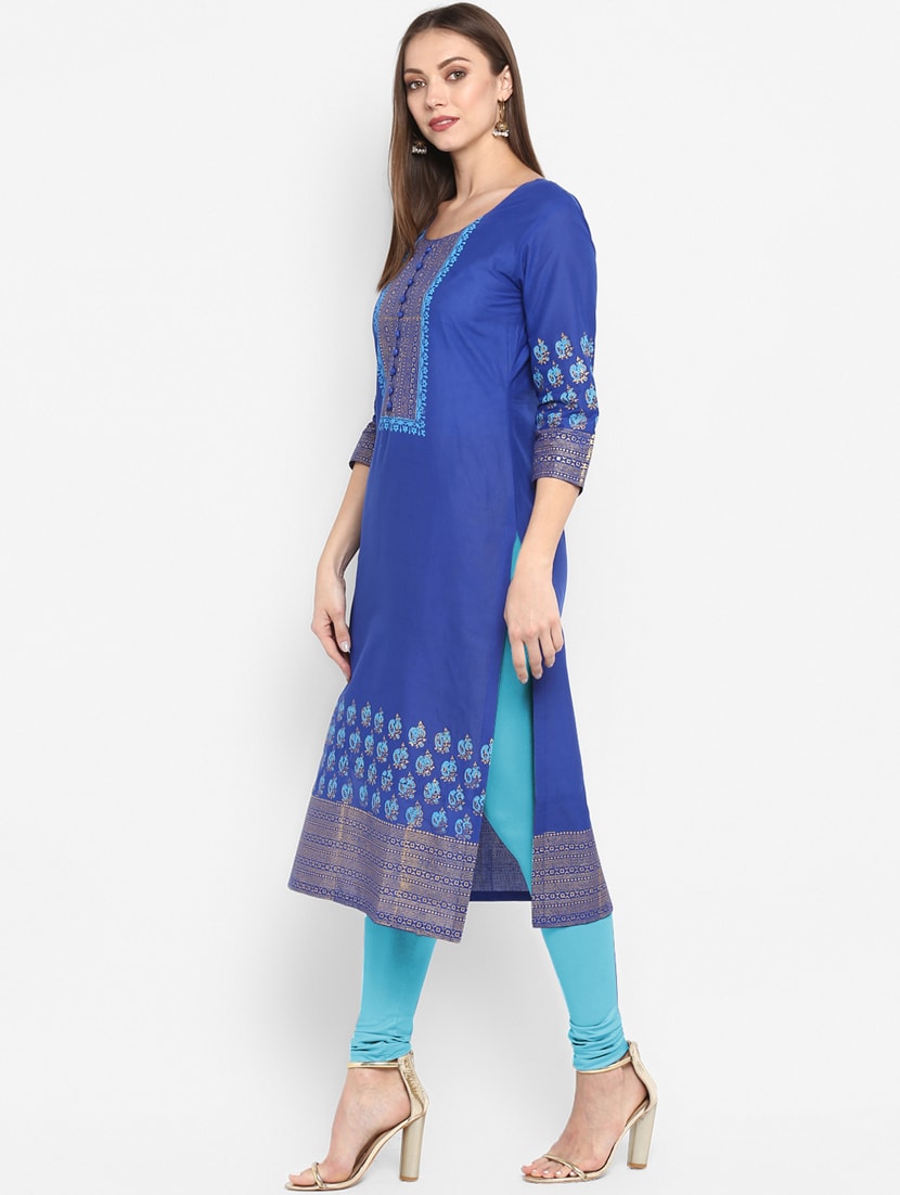 Wahe-NOOR Women's Blue Printed Straight Kurta - Distacart