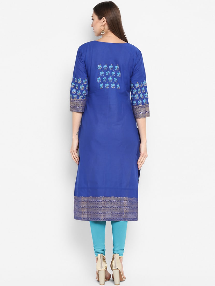 Wahe-NOOR Women's Blue Printed Straight Kurta - Distacart