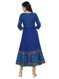 Thumbnail for Wahe-NOOR Women's Blue Block Print Anarkali Kurta - Distacart