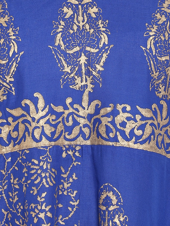 Wahe-NOOR Women's Blue & Golden Block Print Anarkali Kurta - Distacart
