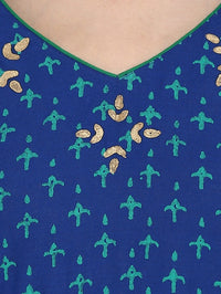 Thumbnail for Wahe-NOOR Women's Blue Block Print Anarkali Kurta - Distacart
