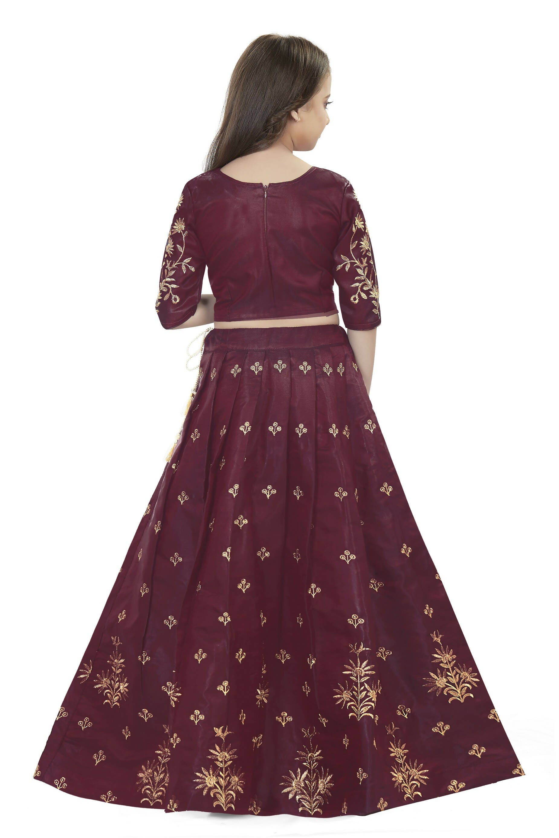 Dwiden Maroon Rohini Tafetta Sattin Semi-Stitched Girl's Lehenga Choli - Distacart