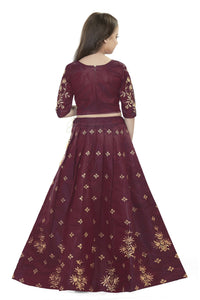 Thumbnail for Dwiden Maroon Rohini Tafetta Sattin Semi-Stitched Girl's Lehenga Choli - Distacart