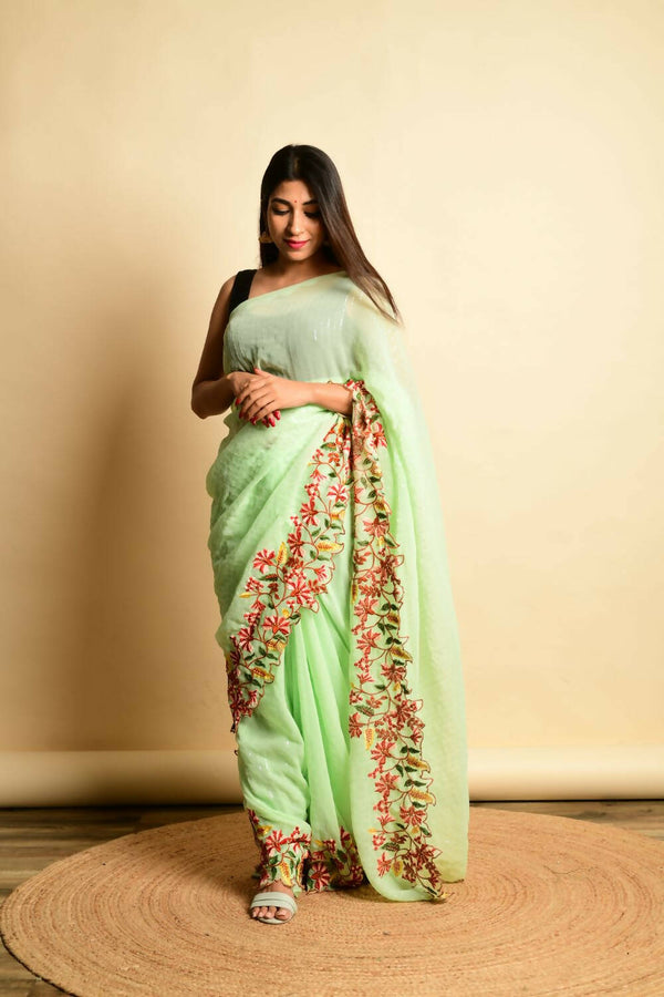 Vastrasky Green Georgette Designer Saree - Distacart