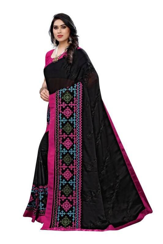 Vamika Black Chiffon Emboridered Saree (SUIDHAGA BLACK)