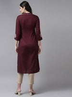Thumbnail for Yufta Women Maroon Ethnic Motifs Embroidered Kurta