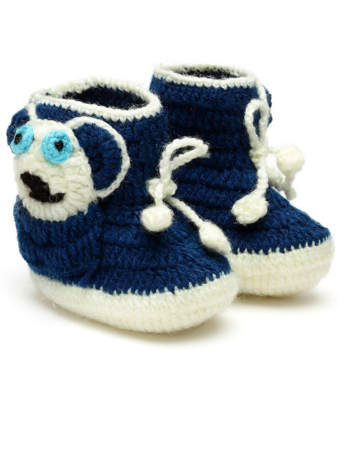 Chutput Kids Woollen Hand Knitted Panda Detailed Booties - Blue - Distacart