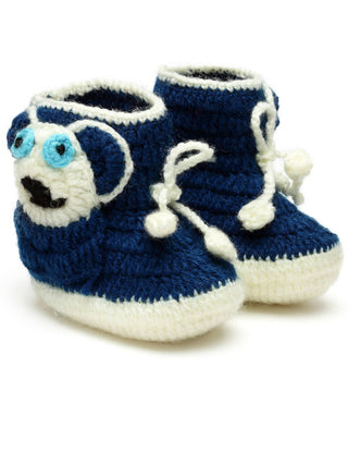 Chutput Kids Woollen Hand Knitted Panda Detailed Booties - Blue - Distacart