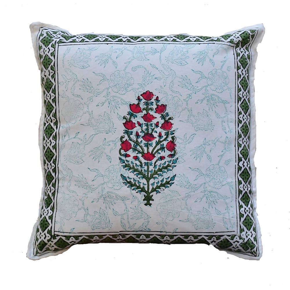 The Decor Nook Red Floral With Green Border Cushion Cover - Distacart