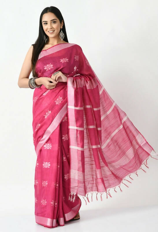 Mominos Fashion Moeza Magenta All Over Buti Handloom Silk Saree with unstitched Blouse piece - Distacart