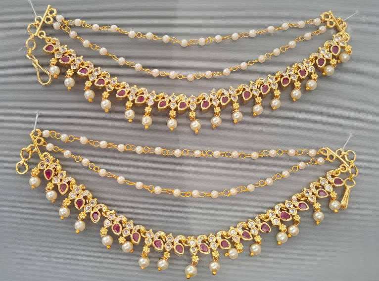 Pink Peacock Uncuts Earside chain Pair