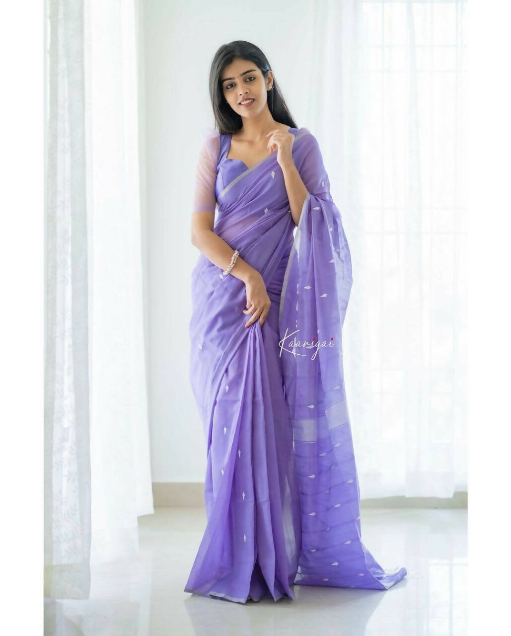 DEIANA'S Beautiful Golden Jari with New Design Soft Cotton Saree - Lavender - Distacart