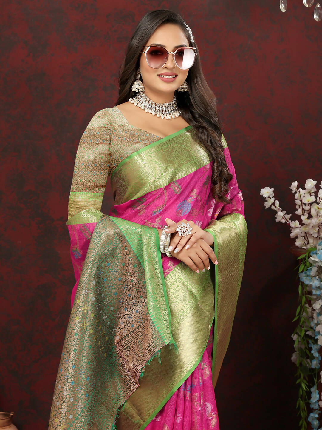Lorenvalley Fashion Pink Cotton Woven Design Zari Meenakari Weaving Saree - Distacart