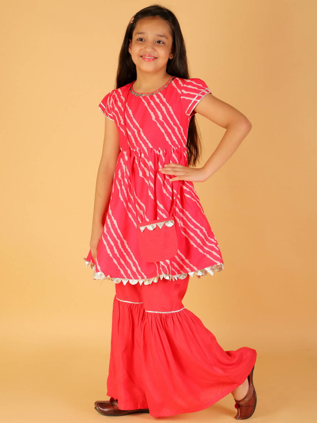 Lil Drama Girls Kurta With Sharara Set - Pink - Distacart