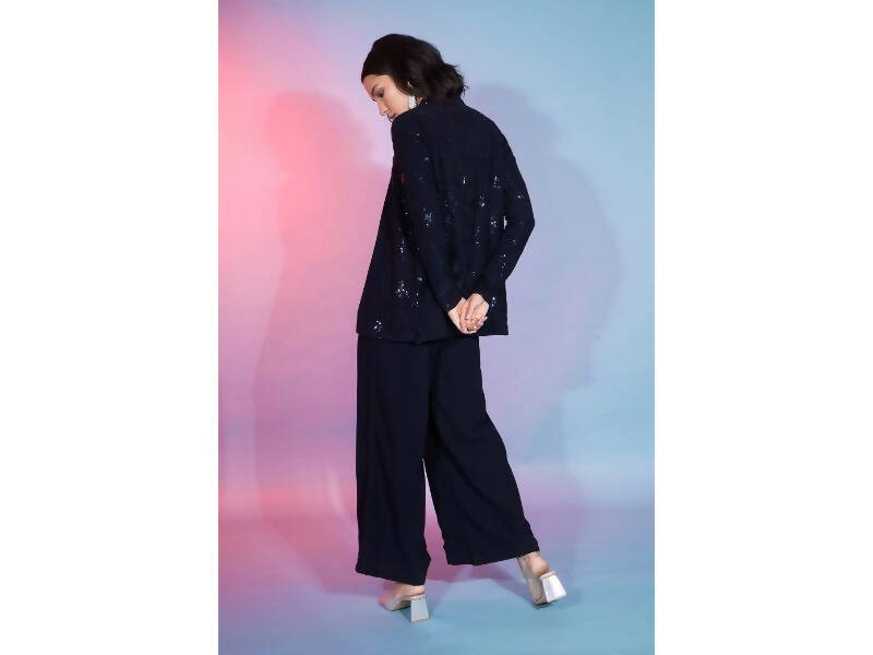 Navy Georgette Sequence With Thread Designer Co-Ord Set - Flory - Distacart