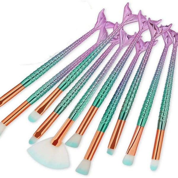 Favon Pack of 10 Professional Mermaid Shaped Makeup Brushes - Distacart