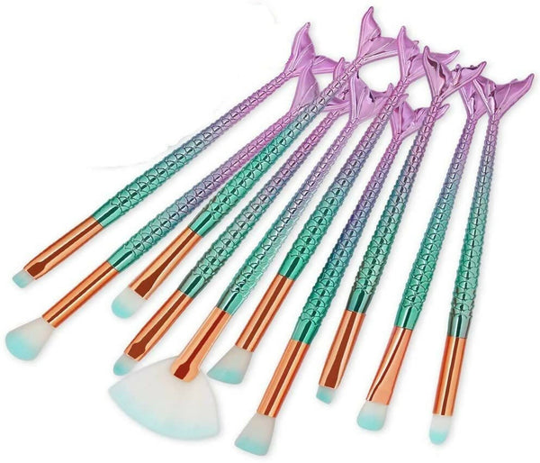 Favon Pack of 10 Professional Mermaid Shaped Makeup Brushes - Distacart
