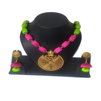 Thumbnail for Kundan HandiKrafts Pink And Green Silk Thread Necklace - Distacart