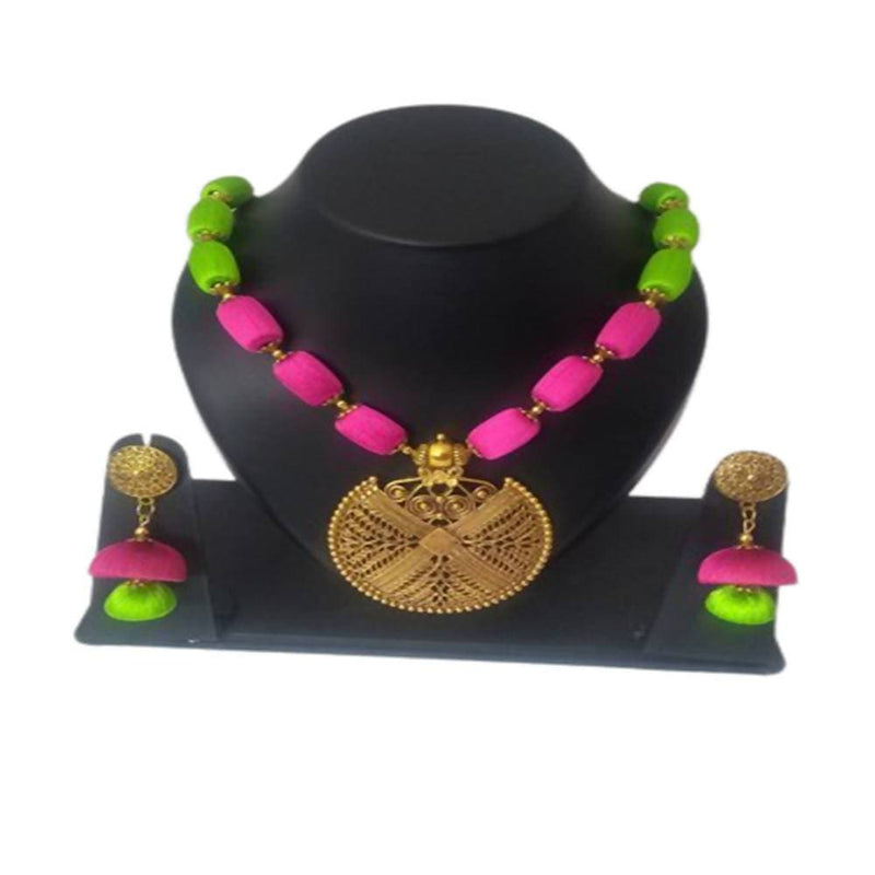 Kundan HandiKrafts Pink And Green Silk Thread Necklace - Distacart