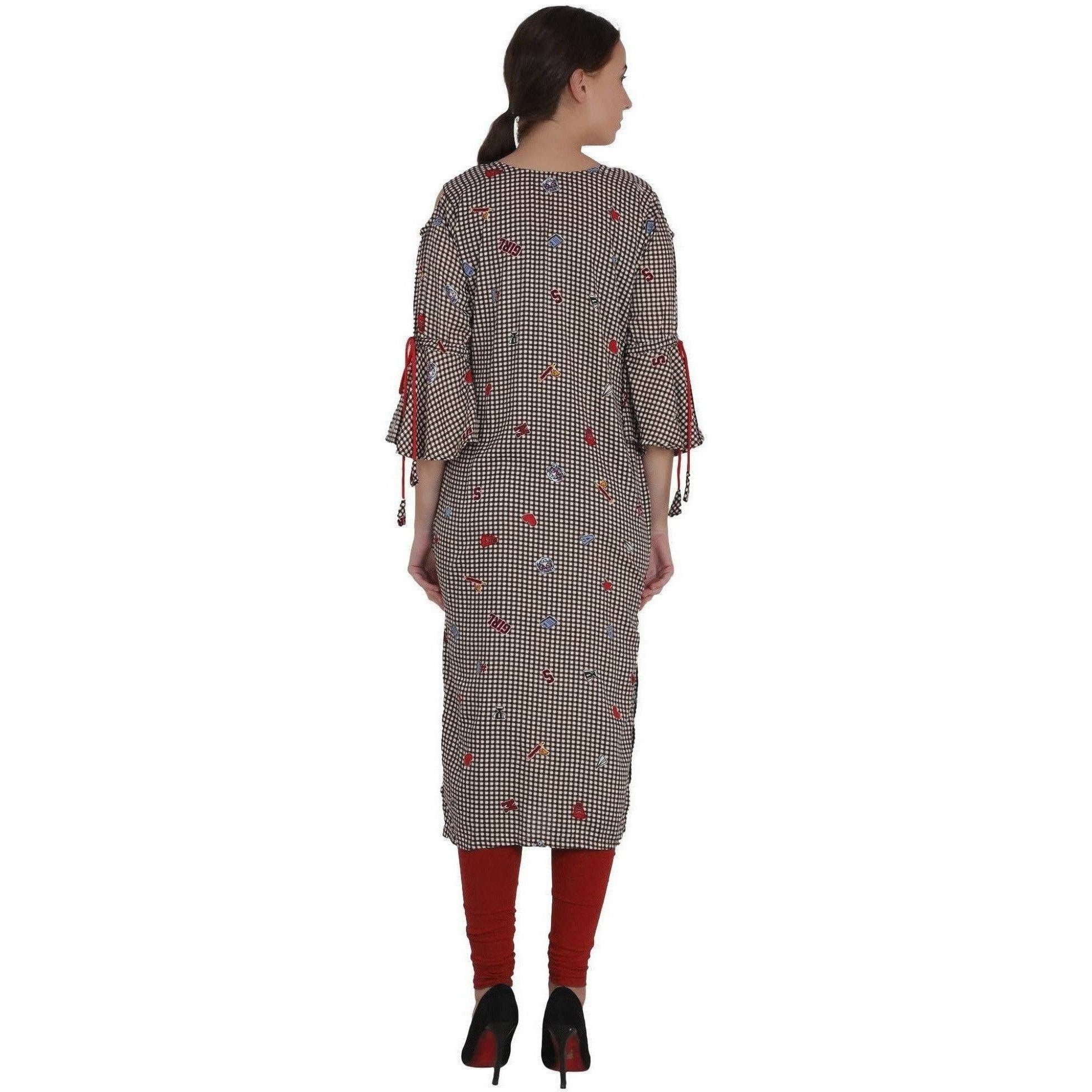 Kanoor Women's Brown rayon straight kurti