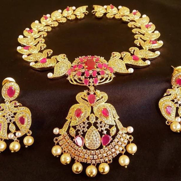 AD Ruby Peacock Bridal Jewelry Set