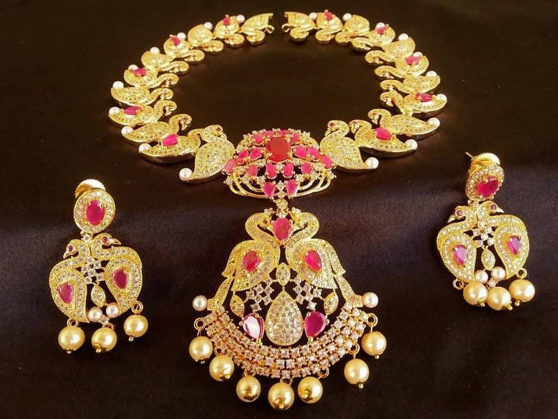 AD Ruby Peacock Bridal Jewelry Set