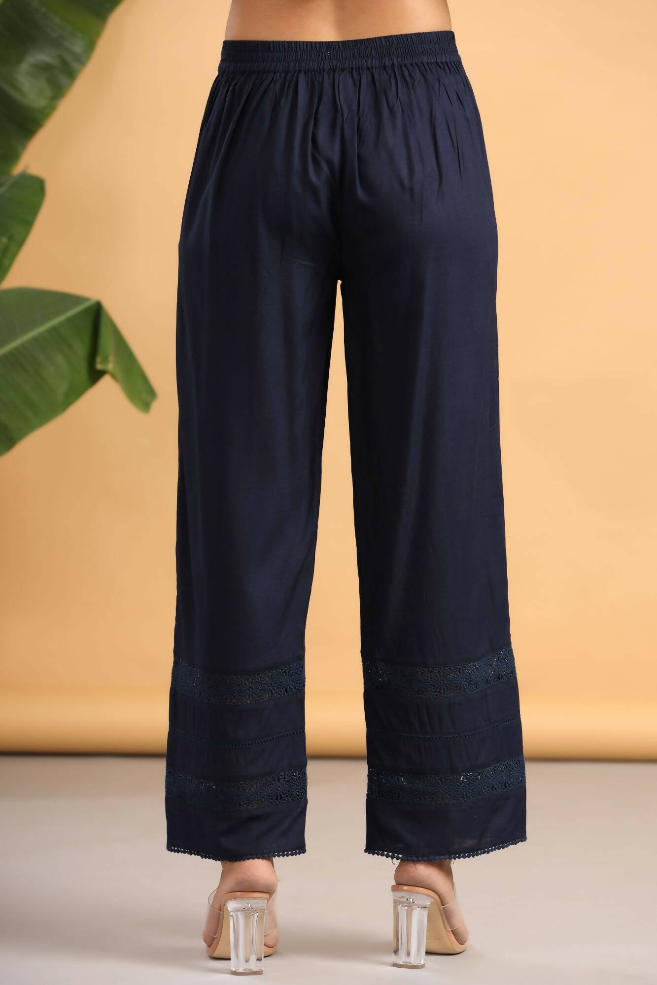 Juniper Women Navy Rayon Woven Design Flared Palazzo - Distacart
