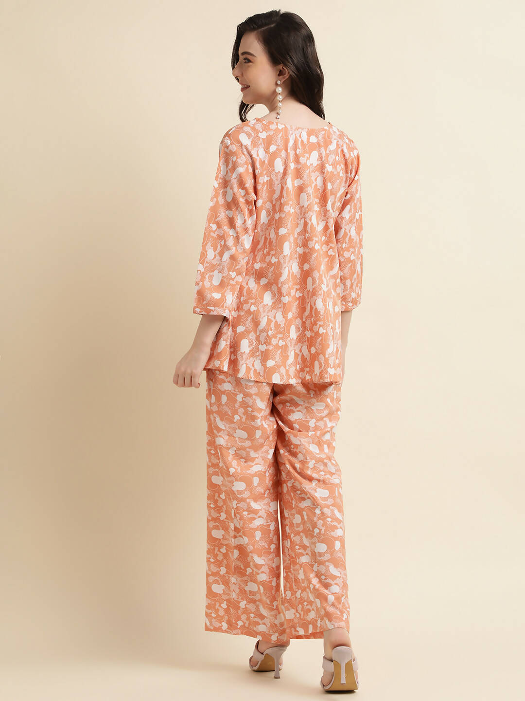 Orange Poly Crepe Digital Printed Top with Matching Bottom - Preeti - Distacart
