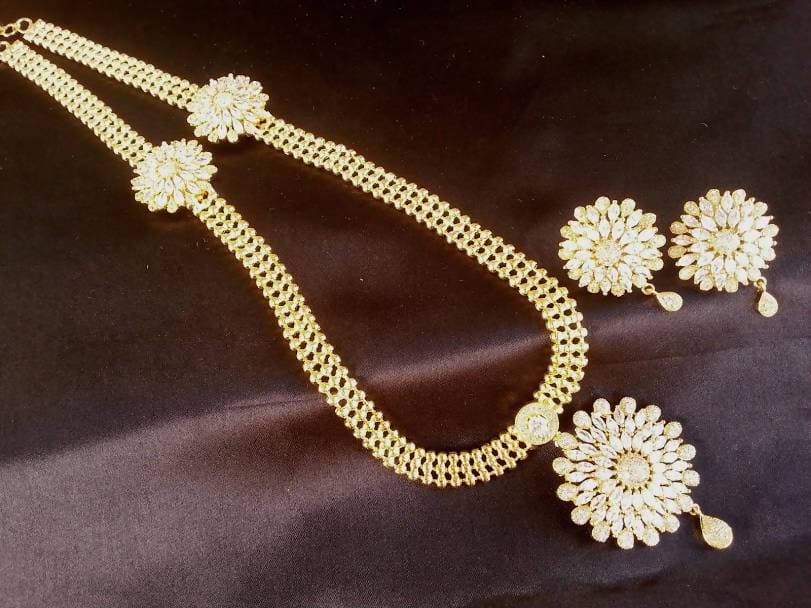 White Cz Bridal Long Necklace Set