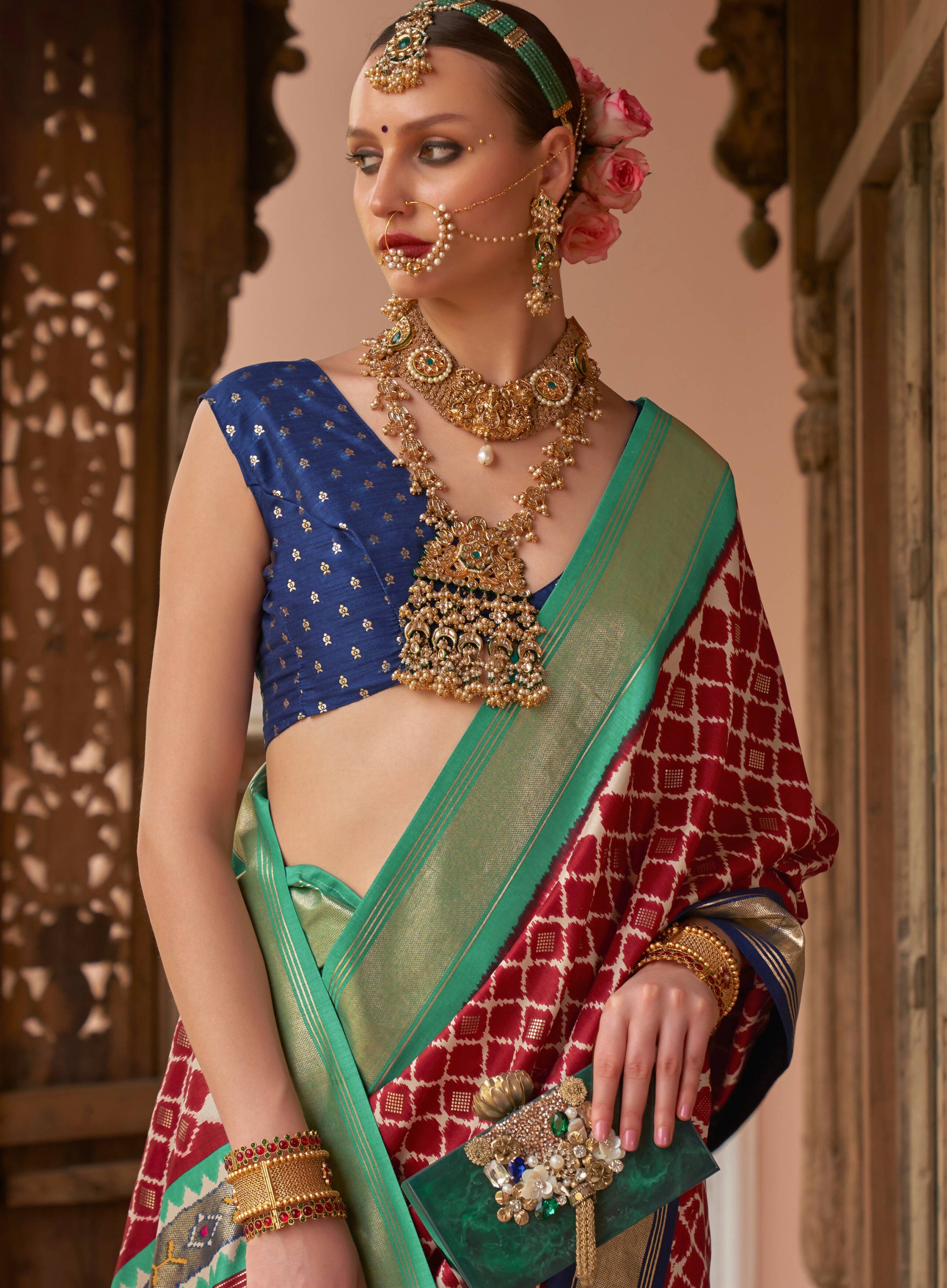 Maroon Silk Geometric Printed Saree With Unstitched Blouse Piece - Aanchal - Distacart