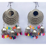 Thumbnail for Stylish Fancy Silver Oxidized Chandbali Jhumka Multi Color Pearls Earrings