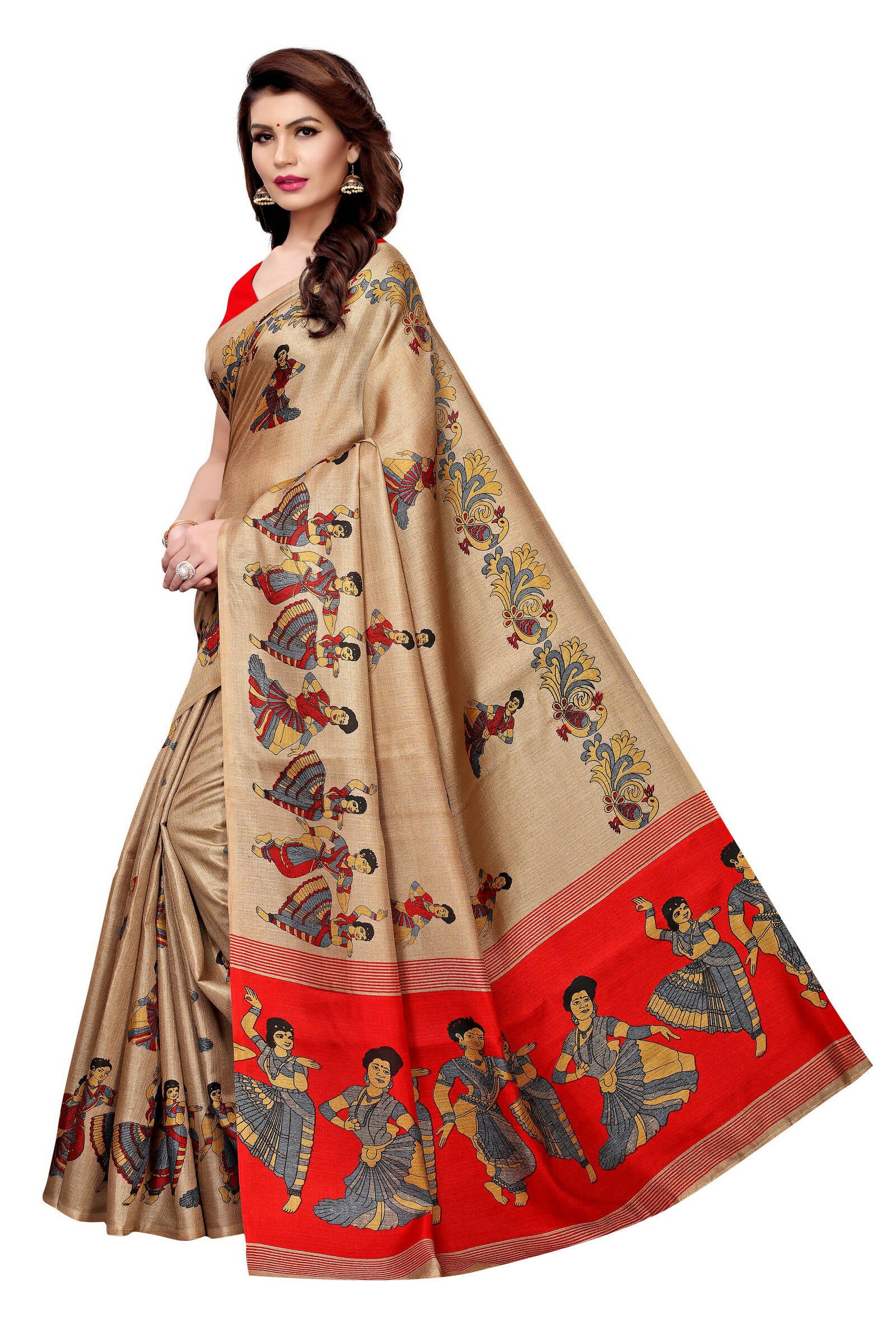 Vamika Chiku Kalamkari With Jhalar Khadi Modern Silk Saree - Distacart