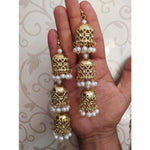 Thumbnail for Bridal Gold Plated White Pearl Hanging Jhumka Earrings