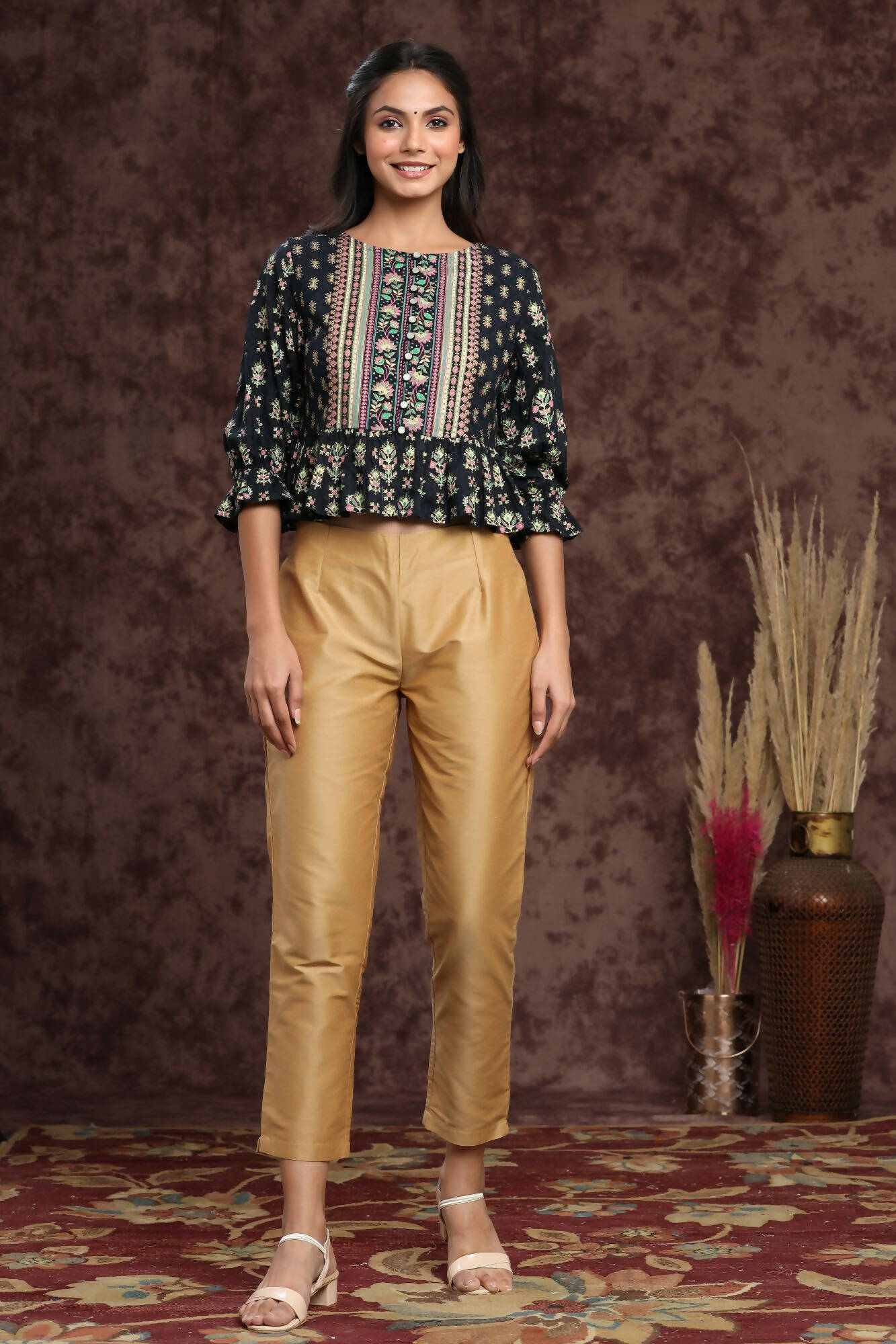 Juniper Women Gold Poly Silk Solid Slim Fit Pant/Slim Pant - Distacart