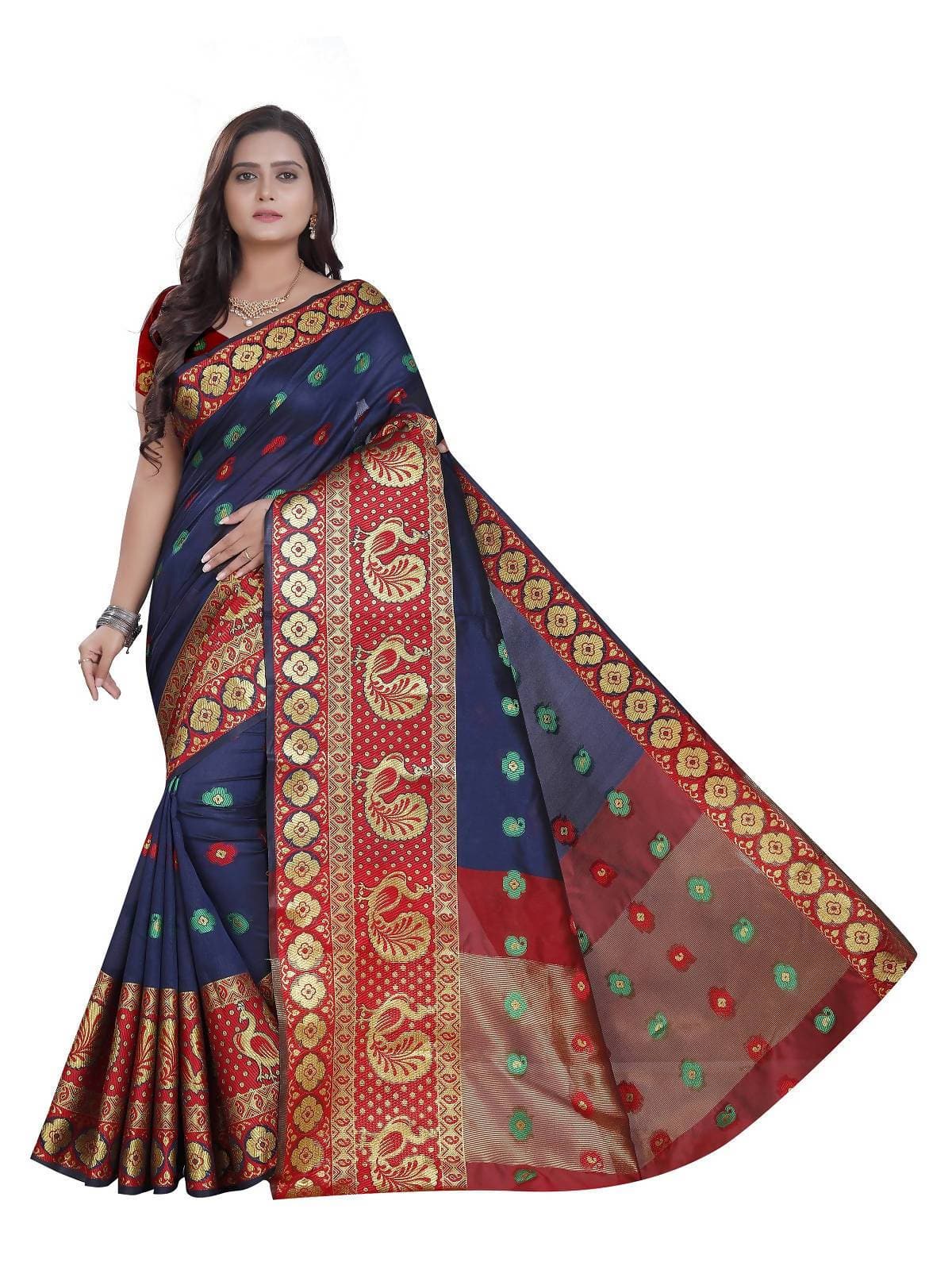 Vamika Banarasi Cotton Silk Navy Blue Weaving Saree